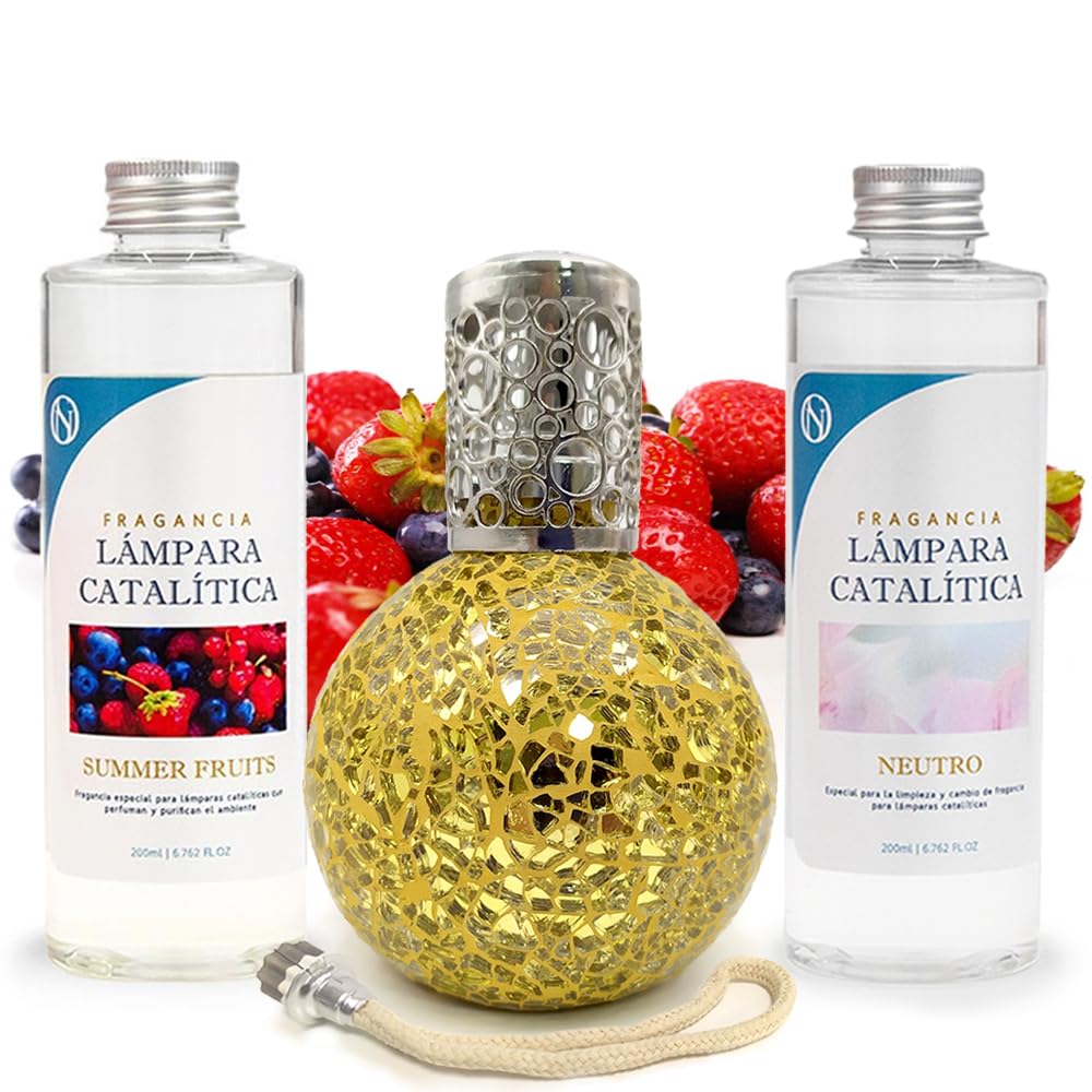 Pack Ahorro Lámpara Catalítica Mosaico Dorado + Fragancia Summer Fruits 500ml + Limpiador Neutro 200ml + Mecha Repuesto_0
