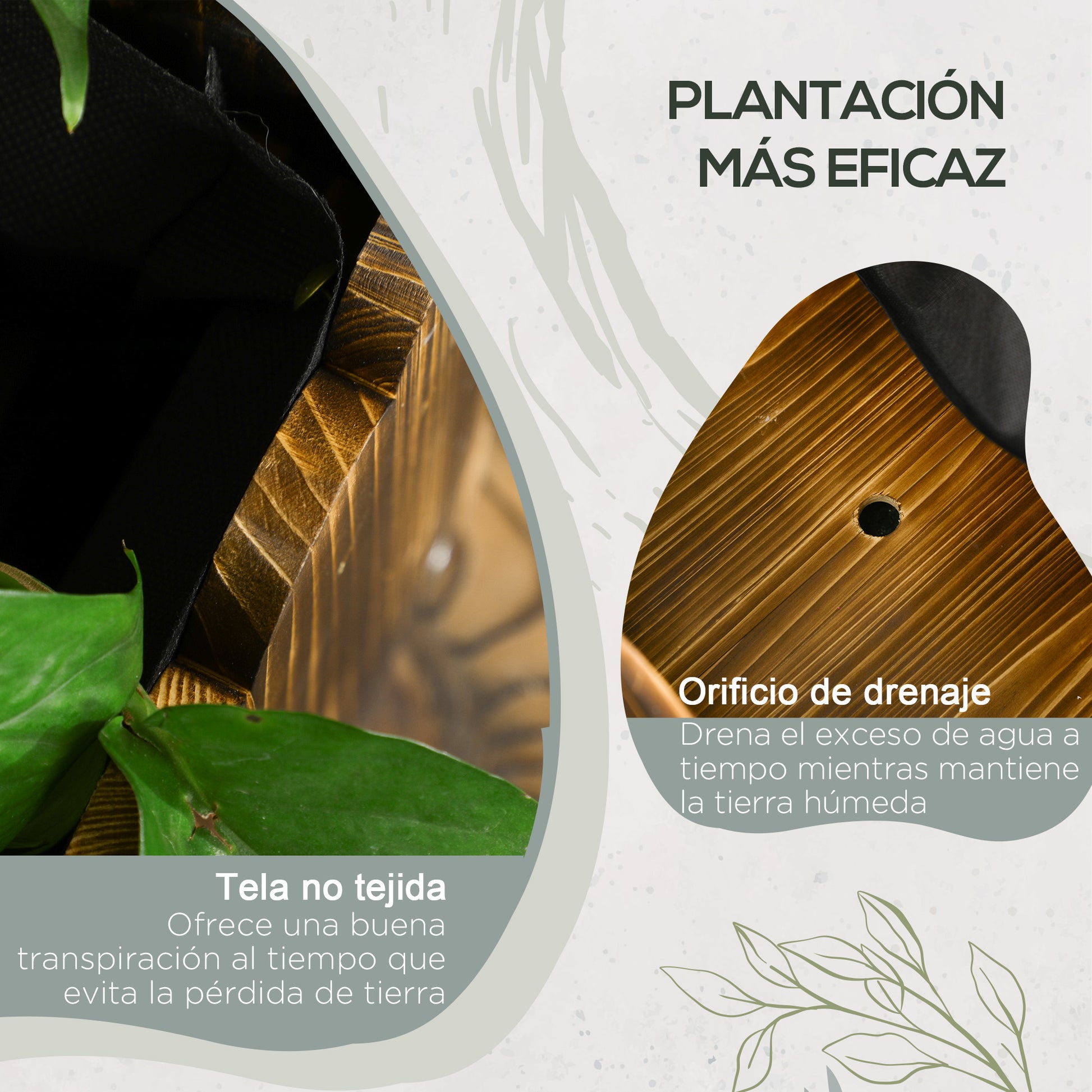 Outsunny Jardinera De Madera Rectangular Con Orificio De Drenaje 80x30x30 Cm_5
