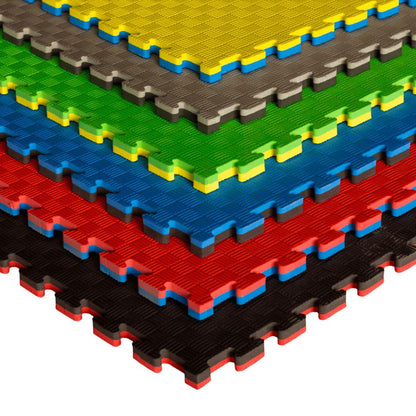 Tatami Puzzle 2,5cm 100x100cm, Pack 4 Unidades – Superficie 5 Líneas Rojo/azul_1