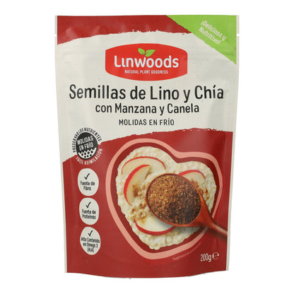 Sementes de linhaça e chia moídas a frio Linwoods com maçã e canela 200g