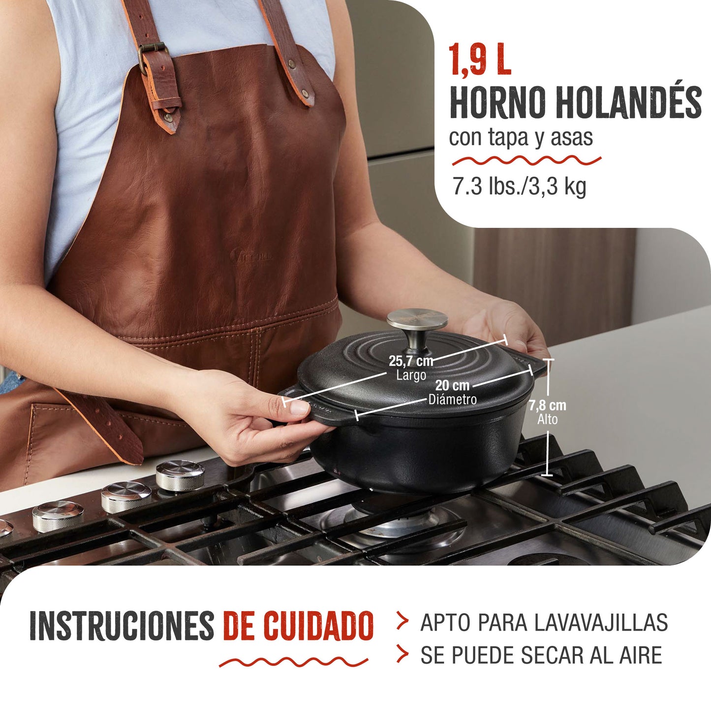 Victoria Horno Holandés Olla Inducción Hierro Fundido Esmaltado 20cm, Cocotte 1,9l, Sin Ptfe Ni Pfoa, 34894, Negro_4