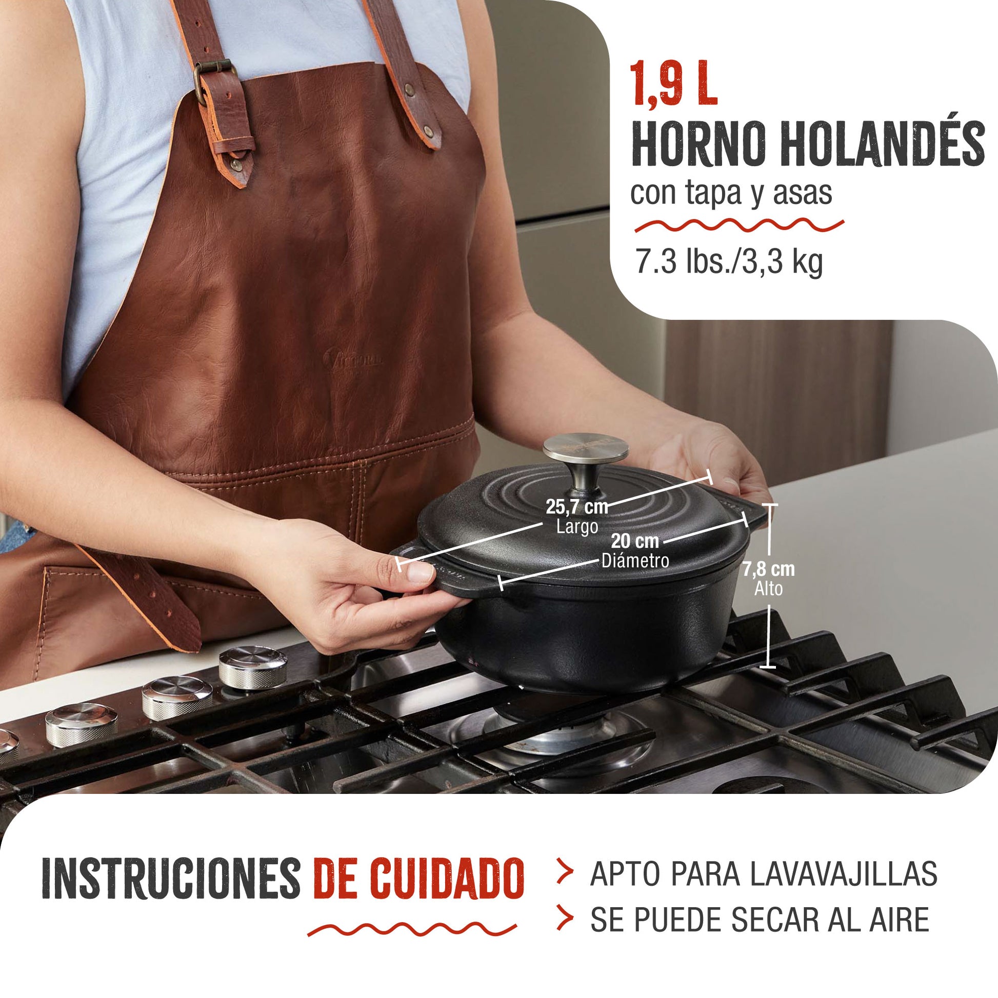 Victoria Horno Holandés Olla Inducción Hierro Fundido Esmaltado 20cm, Cocotte 1,9l, Sin Ptfe Ni Pfoa, 34894, Negro_4