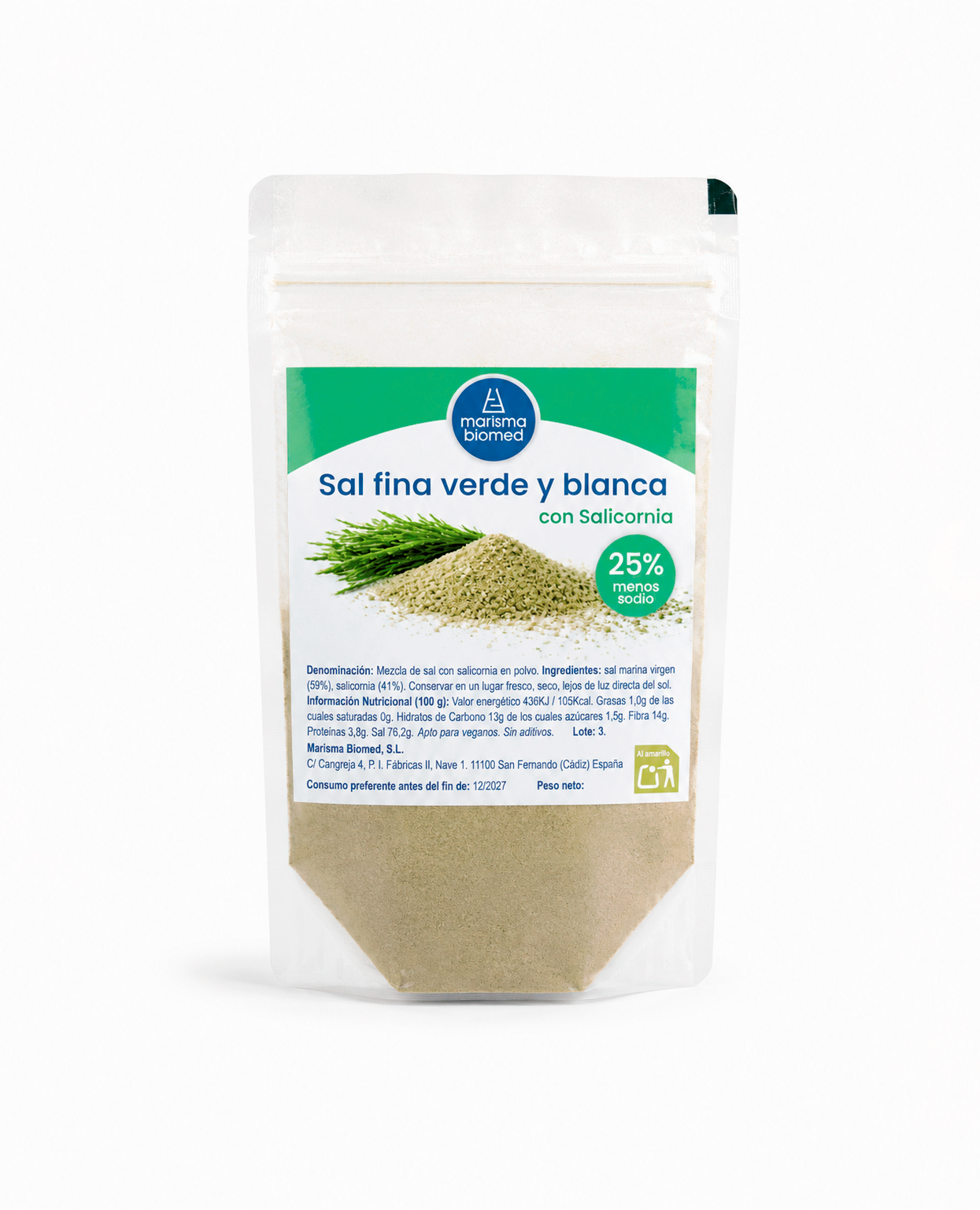 Sal Fina Verde Y Blanca | Salicornia Y Sal Marina Virgen Bio | 25% Menos Sodio 100 g_2