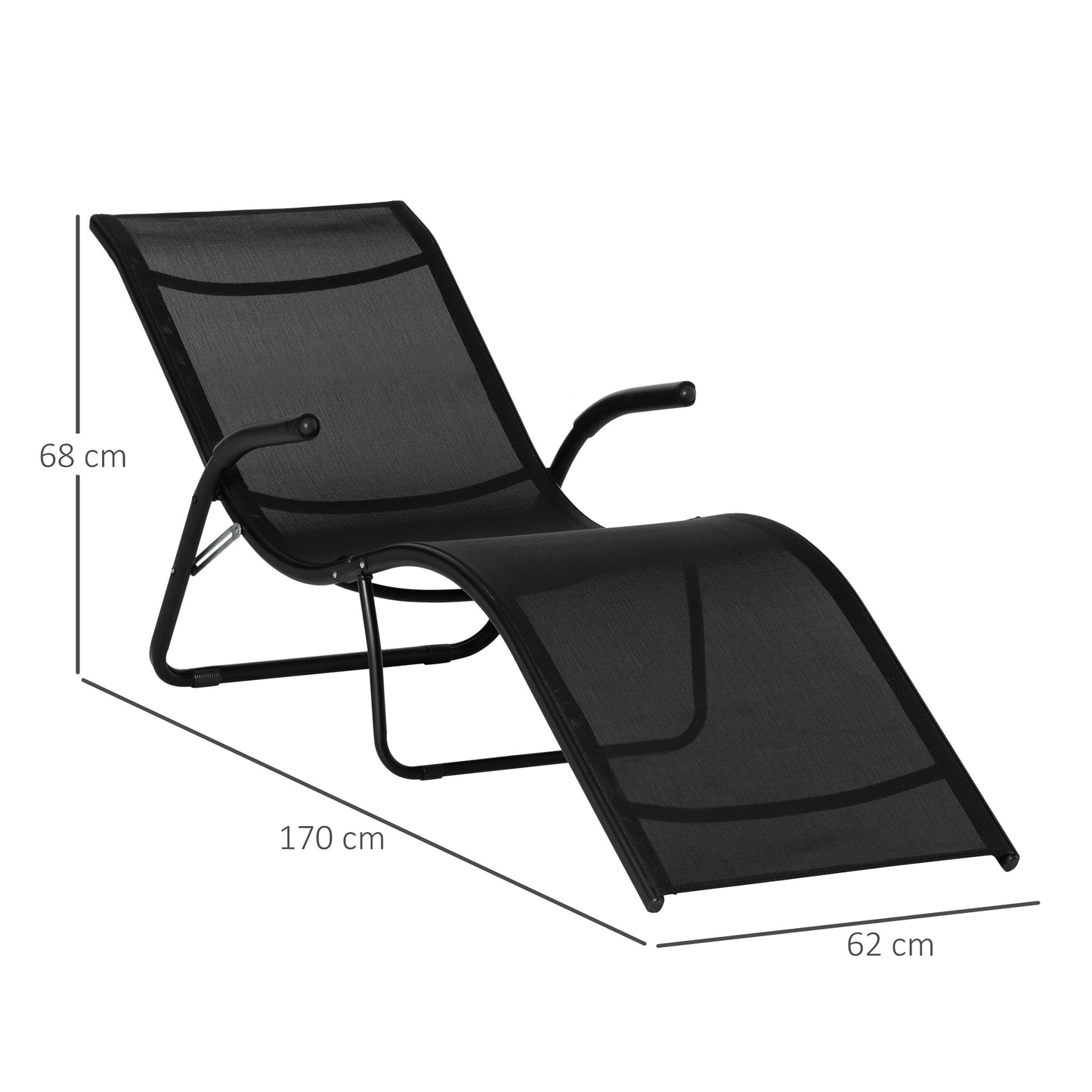 Outsunny Tumbona Plegable De Jardín Con Reposabrazos Y Reposapiés Metal Negro_2