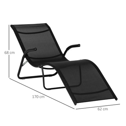 Outsunny Tumbona Plegable De Jardín Con Reposabrazos Y Reposapiés Metal Negro_2