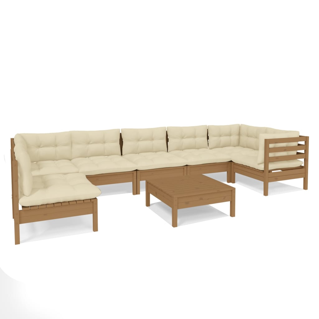 Vidaxl Muebles De Jardín 8 Pzas Y Cojines Madera De Pino Marrón Miel_0