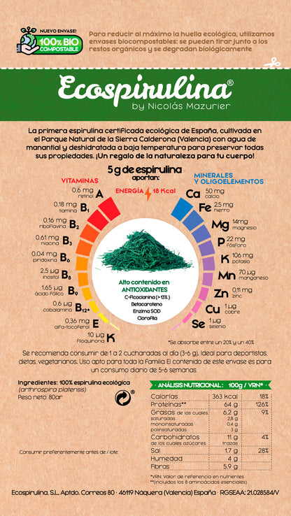 Espirulina Ecológica En Hebras Cultivada En España Ecospirulina 80 G_1