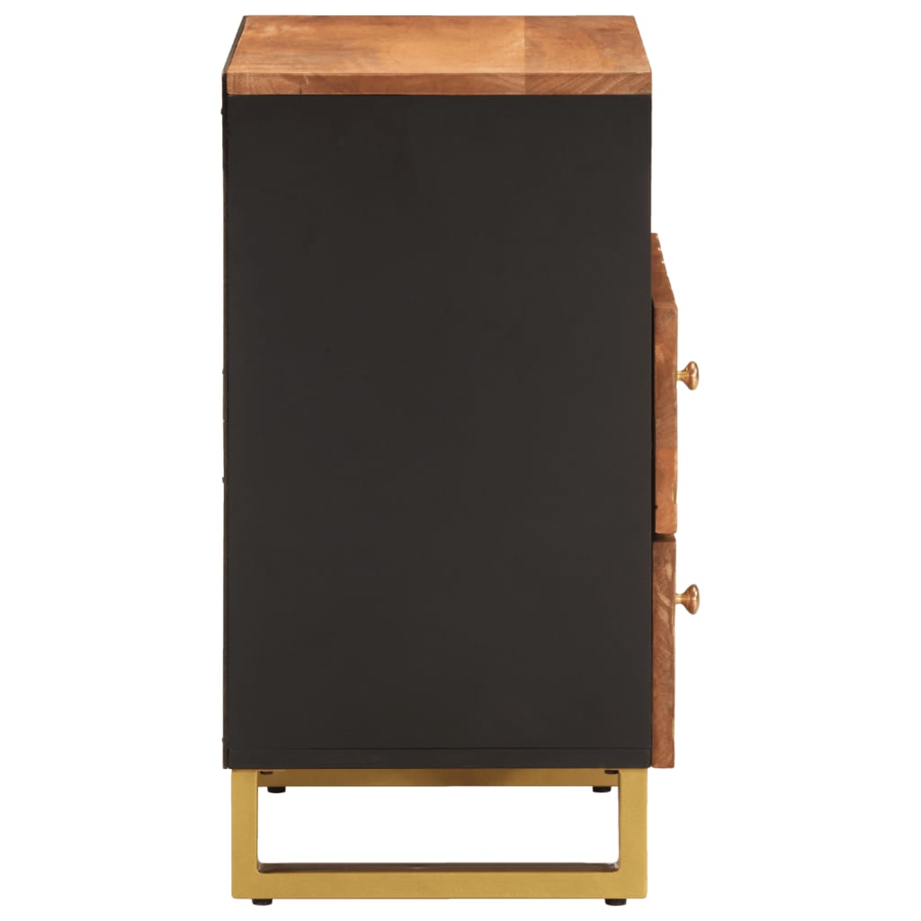 Mesita De Noche Madera Maciza Mango Marrón Y Negro 50x33x60 C_3