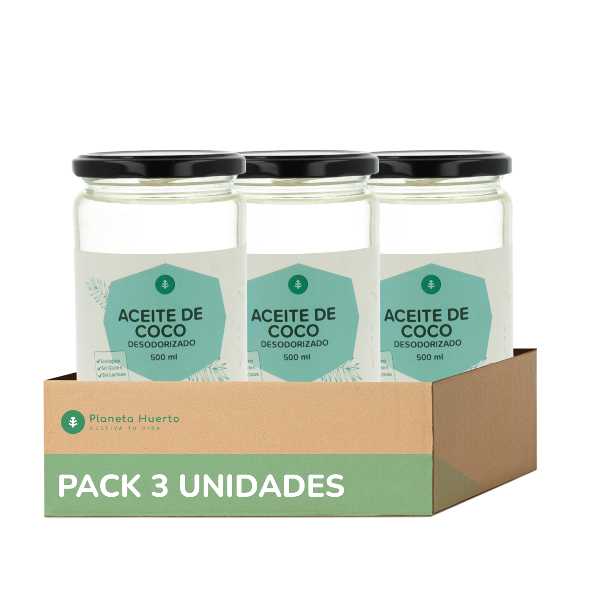 Pack de 3 Óleos de Coco Desodorizados Planeta Huerto ECO 500 ml