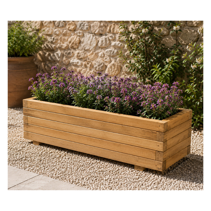 Jardinera Rectangular De Madera De Pino Tratada Exterior 100x40x35 Cm Marrón 97 L_3