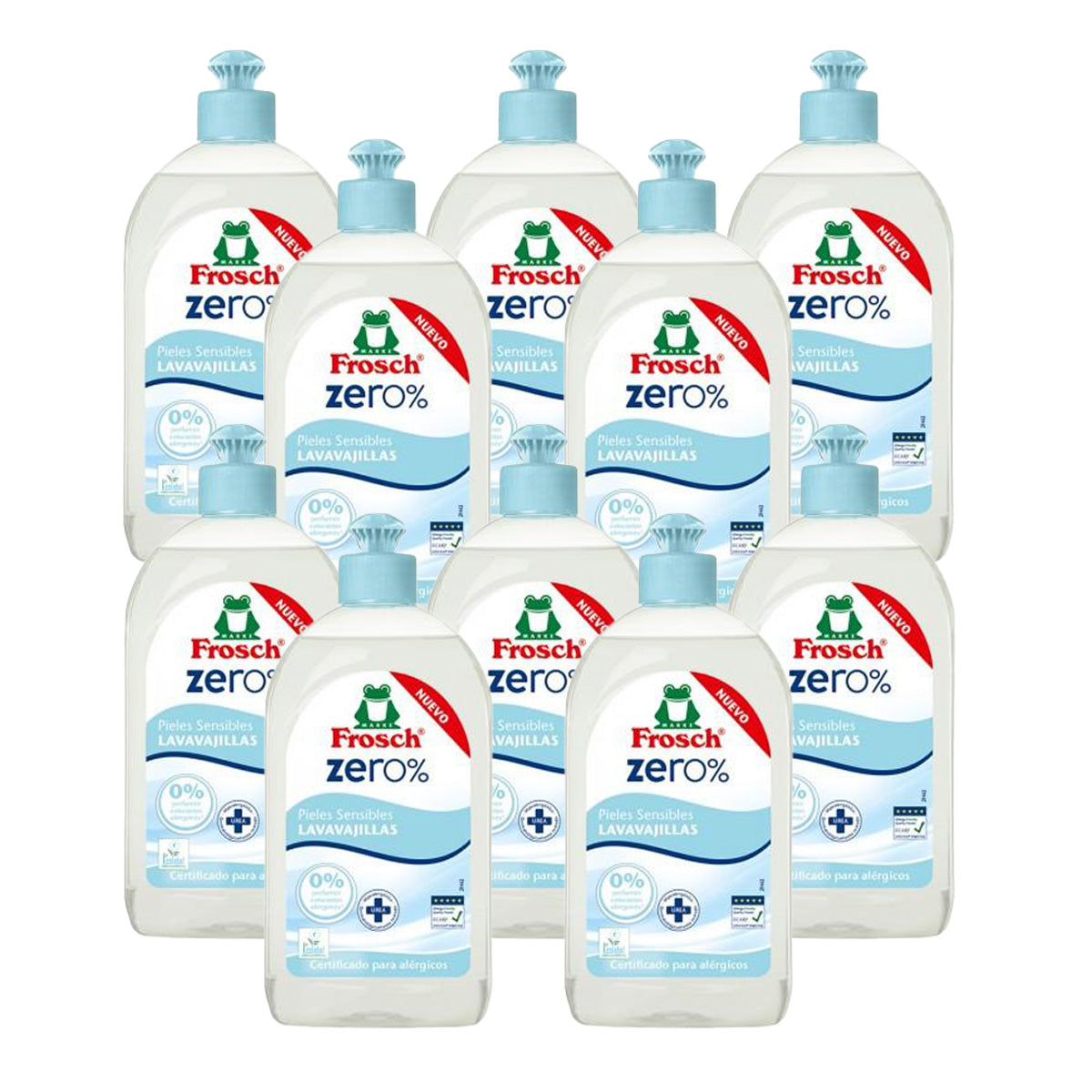 Pack de 10 Máquina de lavar louça Frosch Zero Sensitive Skin 500 ml