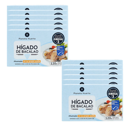 Pack 12x Hígado de bacalao en su propio aceite Planeta Huerto 120 g