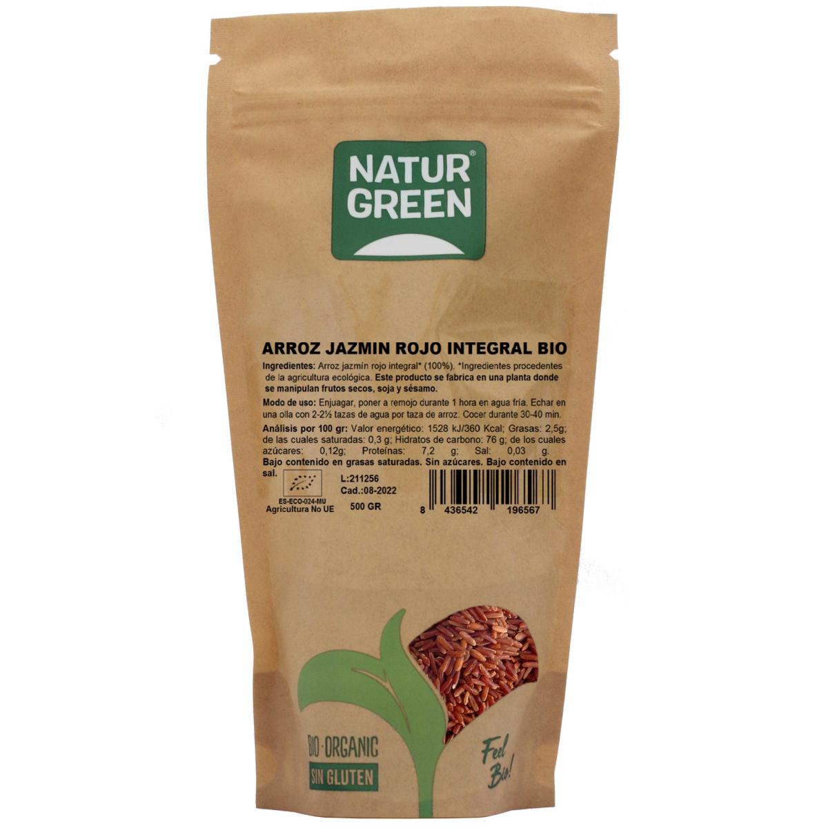 Arroz Jasmim Vermelho Integral Biológico NaturGreen 500 g