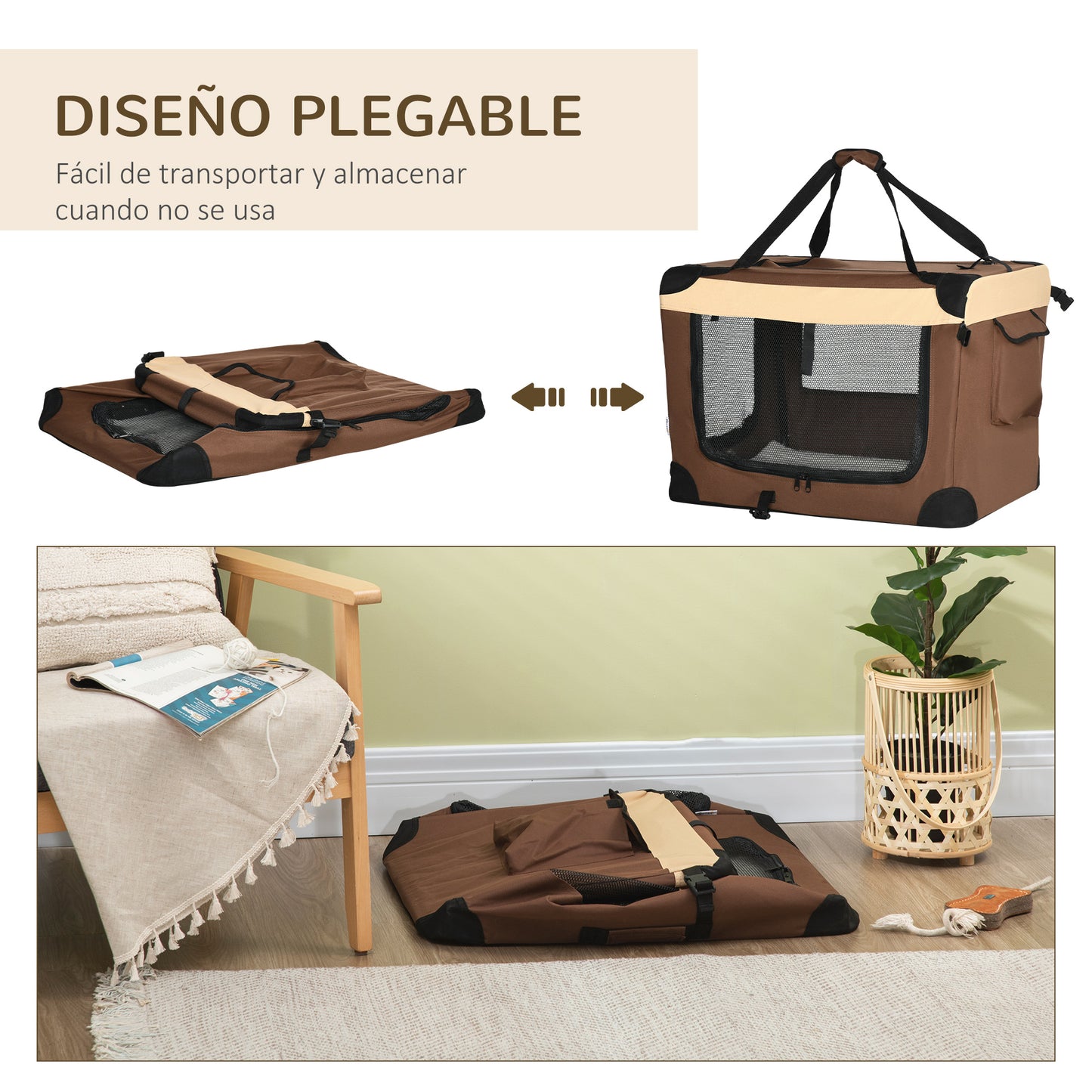 Pawhut Transportín Mochila Para Perros Gatos Plegable Con Cojín Suave 70x51x50cm_5