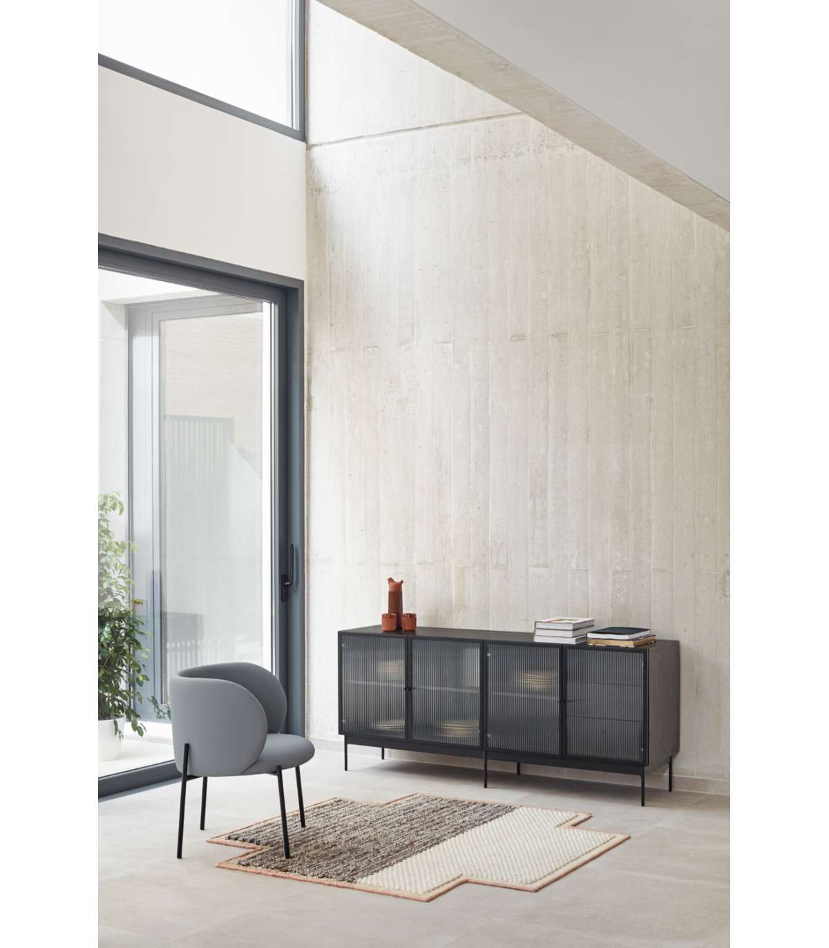 Mueble Aparador Para Comedor Modelo Blur 4 Puertas Acabado Negro, 45cm(ancho) 77.5cm(alto_0