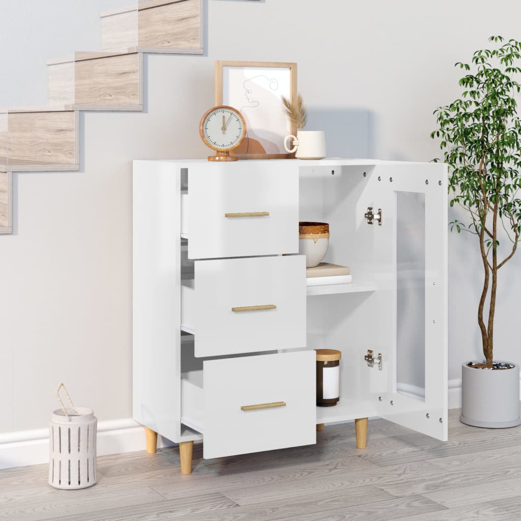 Aparador De Madera Contrachapada Blanco Brillante 69,5x34x90 Cm / Vetonek_2