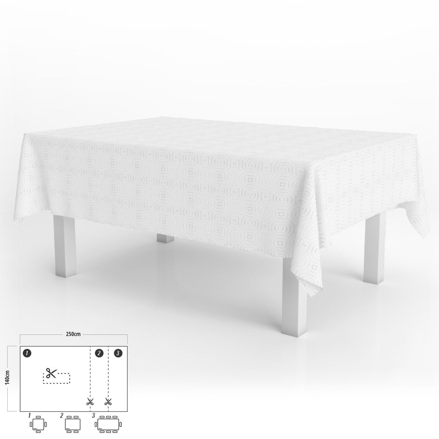 Mantel Hule Muleton Rectangular Blanco Impermeable Antimanchas Pvc 140x250 Cm.  Recortable Uso Interior Y Exterior_0