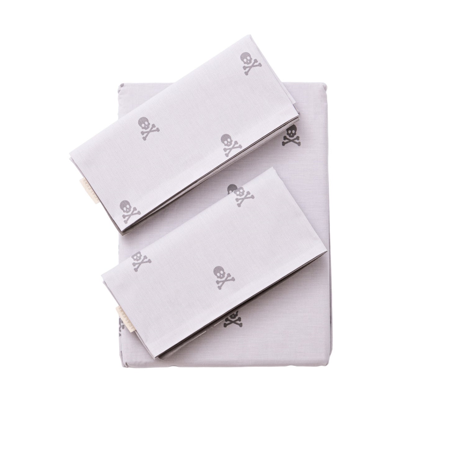 Set Cama (funda Nórdica 260x240cm + 2 Fundas Almohada  50x105cm) 100% Algodón Gris Oscuro & Gris Claro Calaveras Scalpers Home