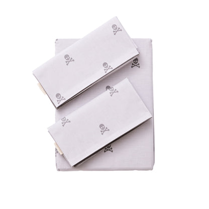 Set Cama (funda Nórdica 260x240cm + 2 Fundas Almohada  50x105cm) 100% Algodón Gris Oscuro & Gris Claro Calaveras Scalpers Home