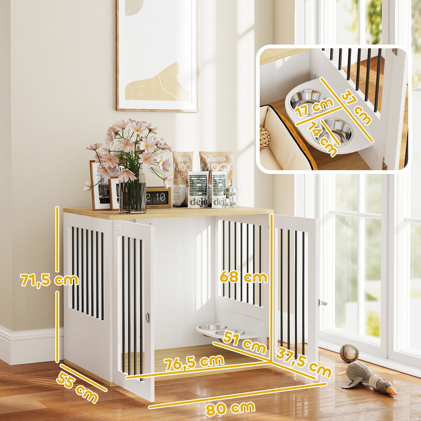 Pawhut Jaula Para Perros Medianos Con Puertas Comedero Giratorio De 360° Blanco_2