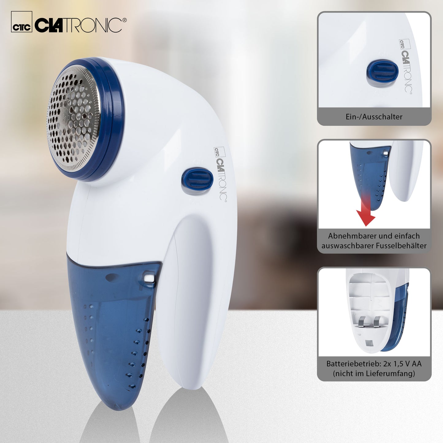 Quitapelusas Eléctrico, Elimina Pelotillas Ropa, Cuchillas Acero Inoxidable, Depósito Extraíble Clatronic Cla-tc3759 Blanco/azul_3