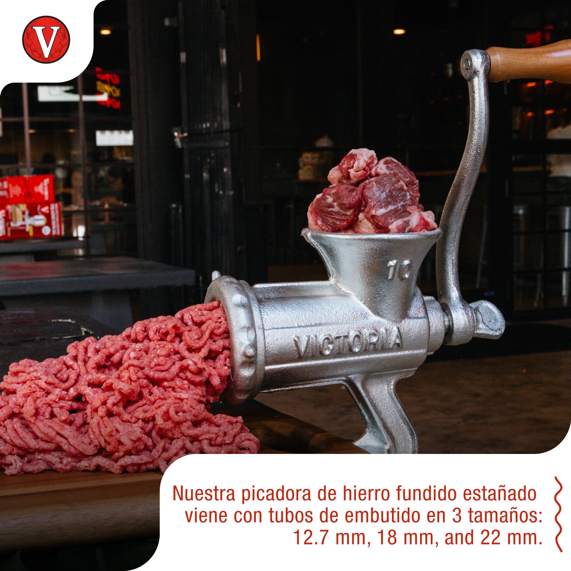 Victoria Picadora Trituradora De Carne Manual, Embutidora Salchichas, Chorizo, Máquina Para Picar Carne, 30049, Cromado_2