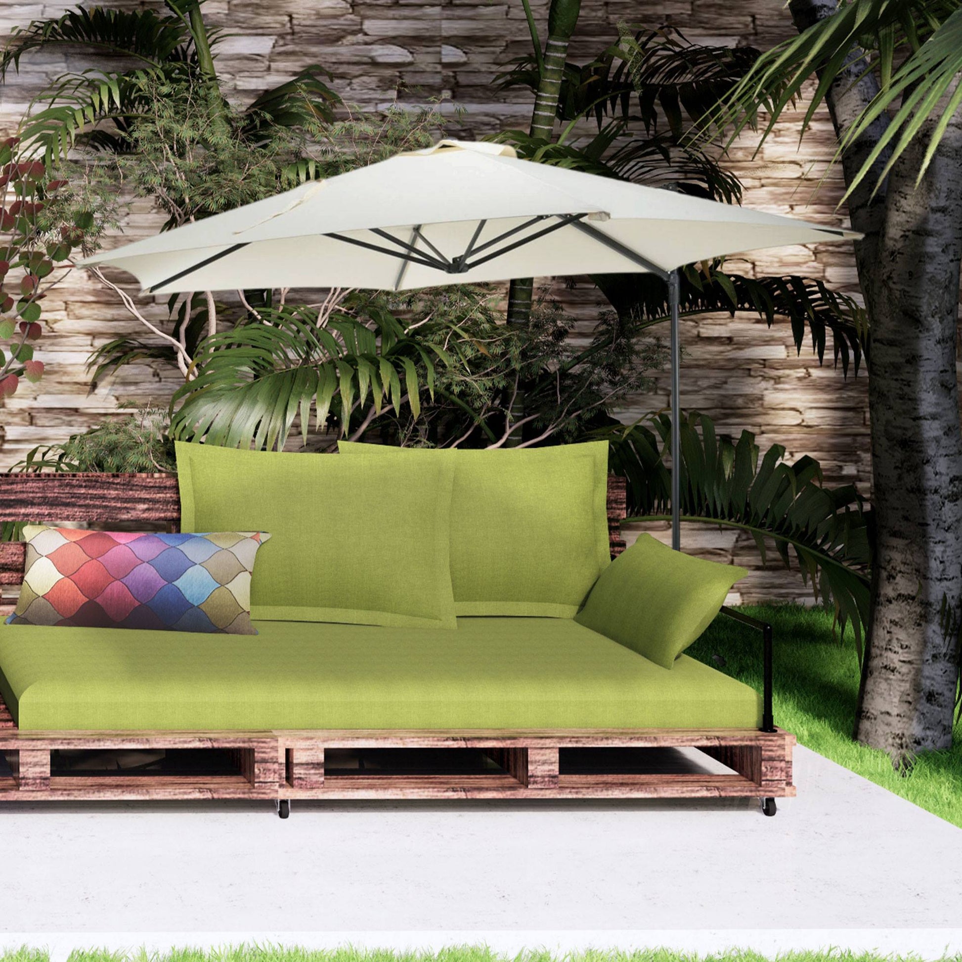 Well Home - Sombrilla Colgante Push Up Ø270cm Crema Con Base De Acero Cruzado_2