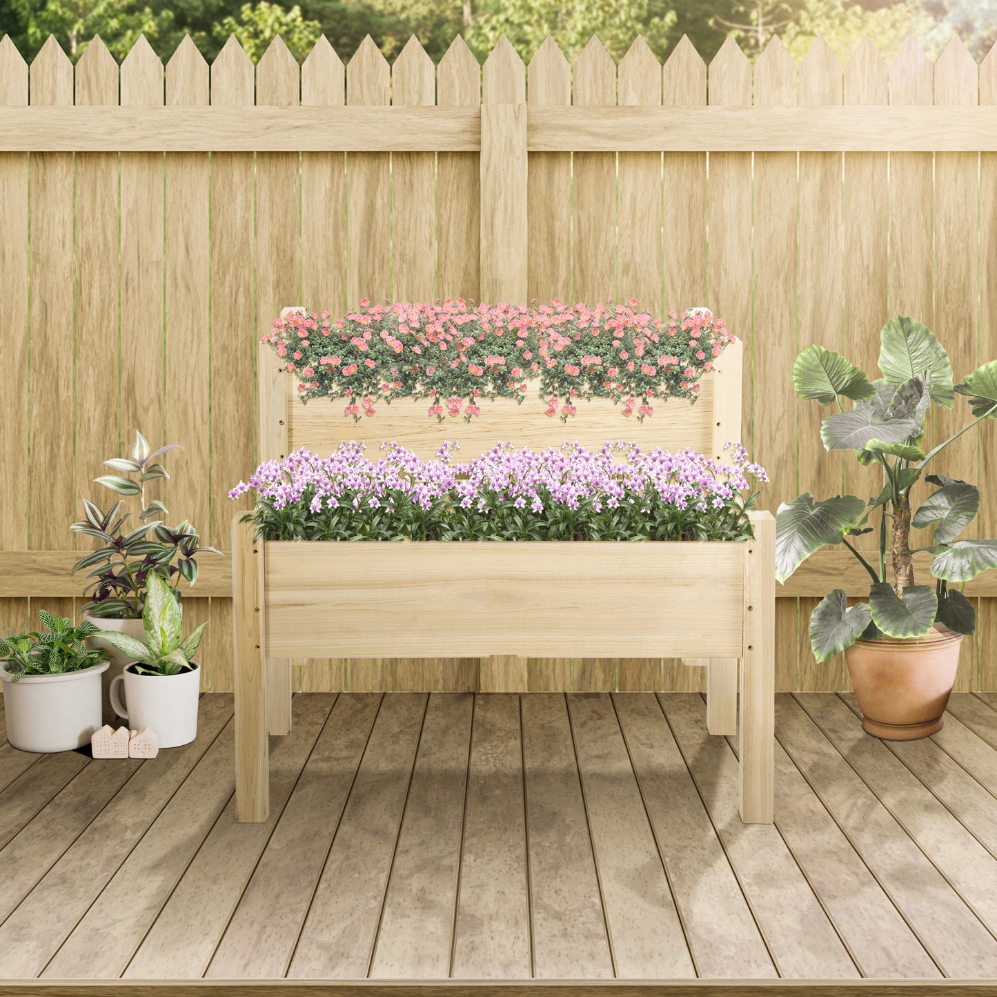 Outsunny Huerto Urbano Elevado De Madera De 2 Niveles Madera Natural_1