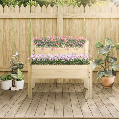 Outsunny Huerto Urbano Elevado De Madera De 2 Niveles Madera Natural_1