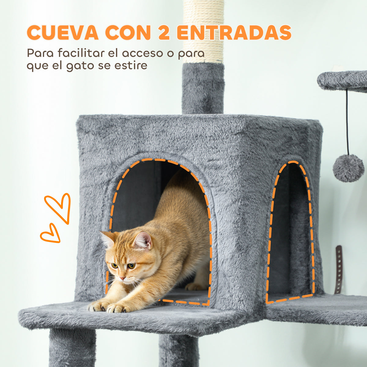 Pawhut Árbol Rascador Para Gatos 202 Cm Con Plataformas 2 Camas 2 Cuevas Gris_4