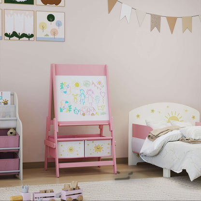 Aiyaplay Pizarra Infantil Caballete 3 En 1 Con Rollo De Papel Y Cestas Rosa_1