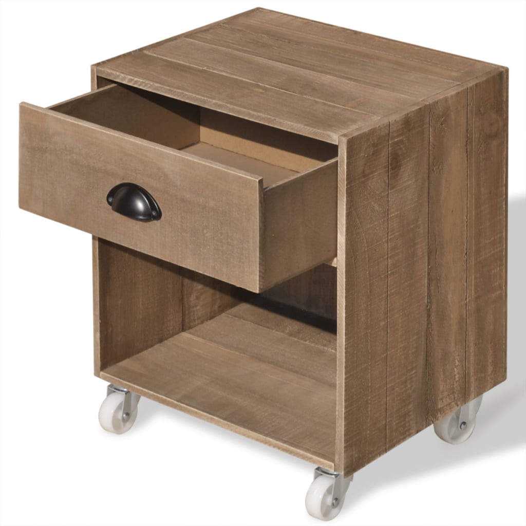 Mesita De Noche Marrón Madera Maciza_2