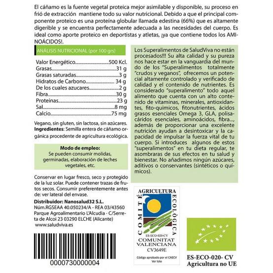 Sementes de cânhamo inteiras ECO 250 g, Saúde Viva