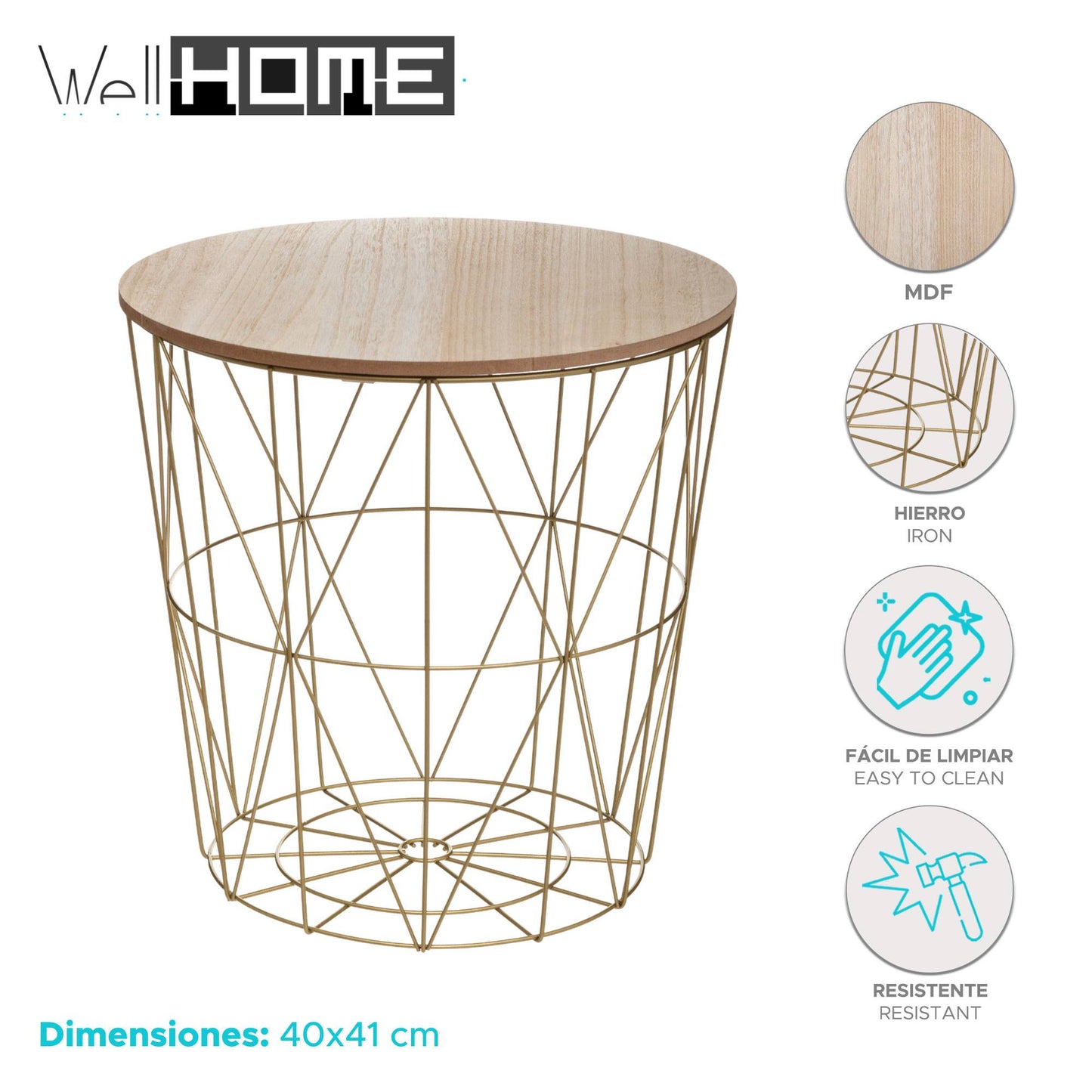 Well Home Mesa Auxiliar De Metal 'kumi' Gold Ø40x41cm_1
