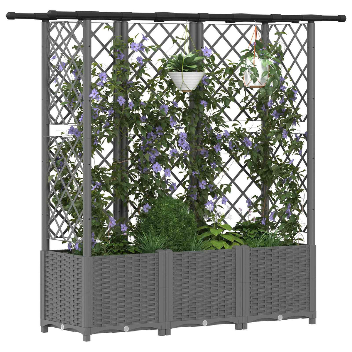 Cama Elevada Con Trellis Y Techo Gris Claro 163,5 X 40 X 136 Cm_2