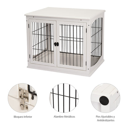 Pawhut Jaula Perros Madera Con Superficie De Mesa 2 Puertas 81x58,5x66 Cm Blanco_5