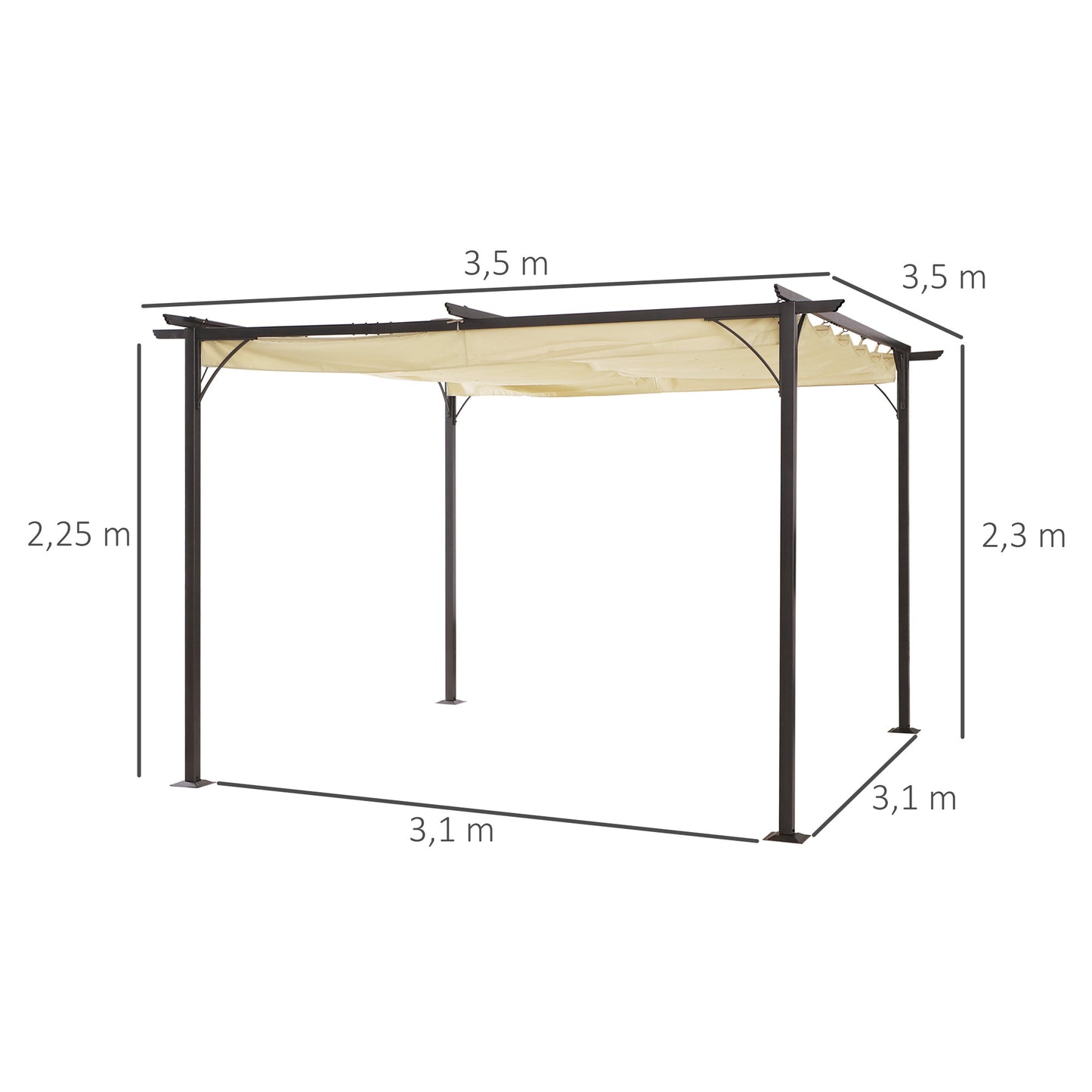 Outsunny Pérgola De Metal 3.5x3.5m Gazebo Cenador Con Techo Retráctil_2