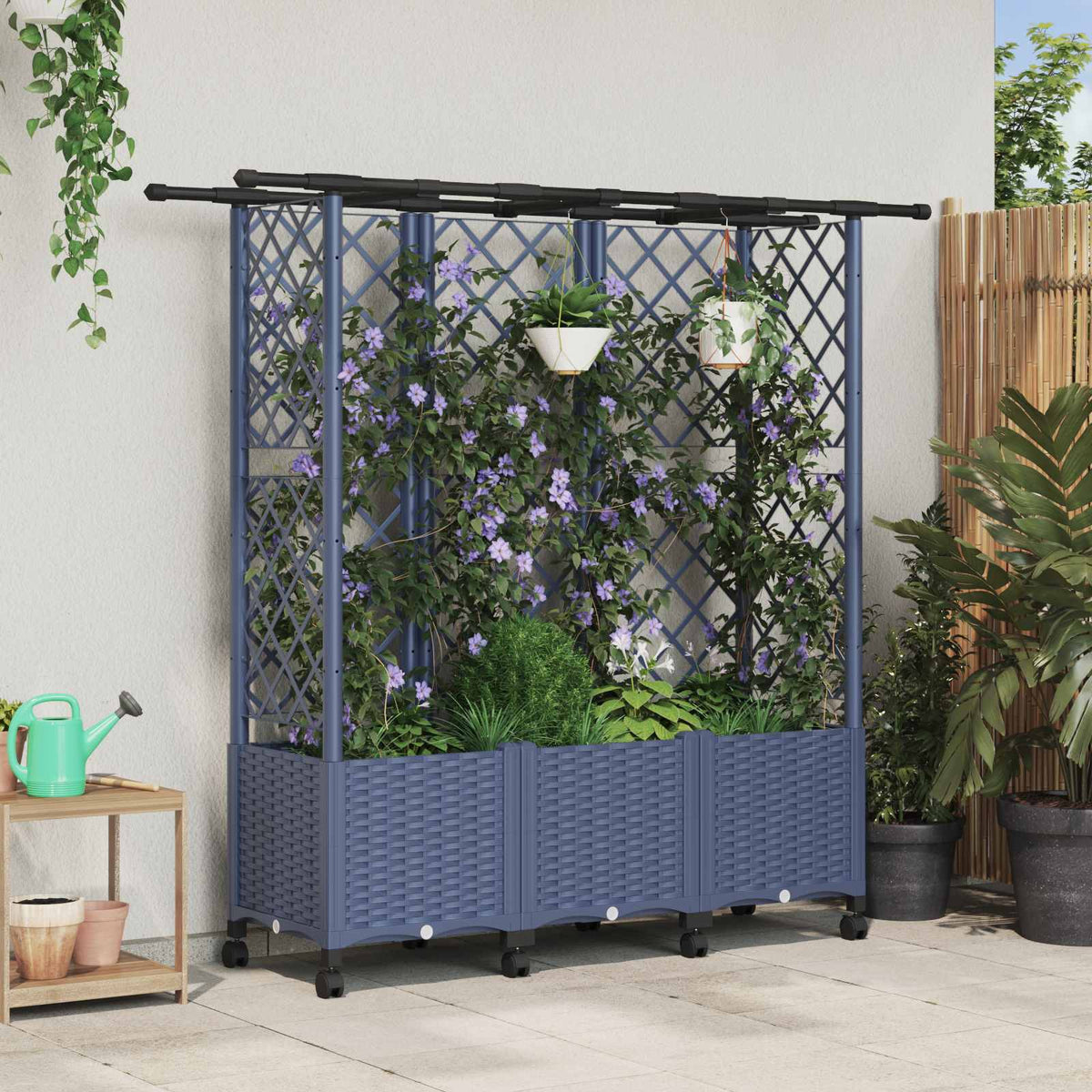 Cama Elevada Con Trellis Y Techo Gris 163,5 X 40 X 142 Cm Pp_1