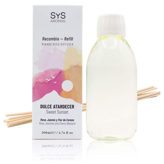 Recambio Mikado Dulce Atardecer 200 ml con Varillas | Aroma Dulce y Envolvente | Refill Difusor | Larga Duración_0