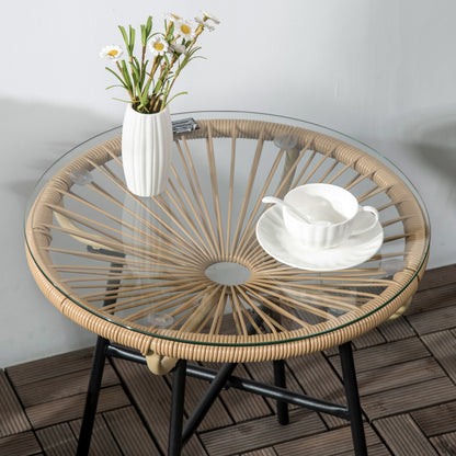 Outsunny Mesa Auxiliar Ratán Sintético Con Tablero De Vidrio Templado Ø50x50 Cm_4