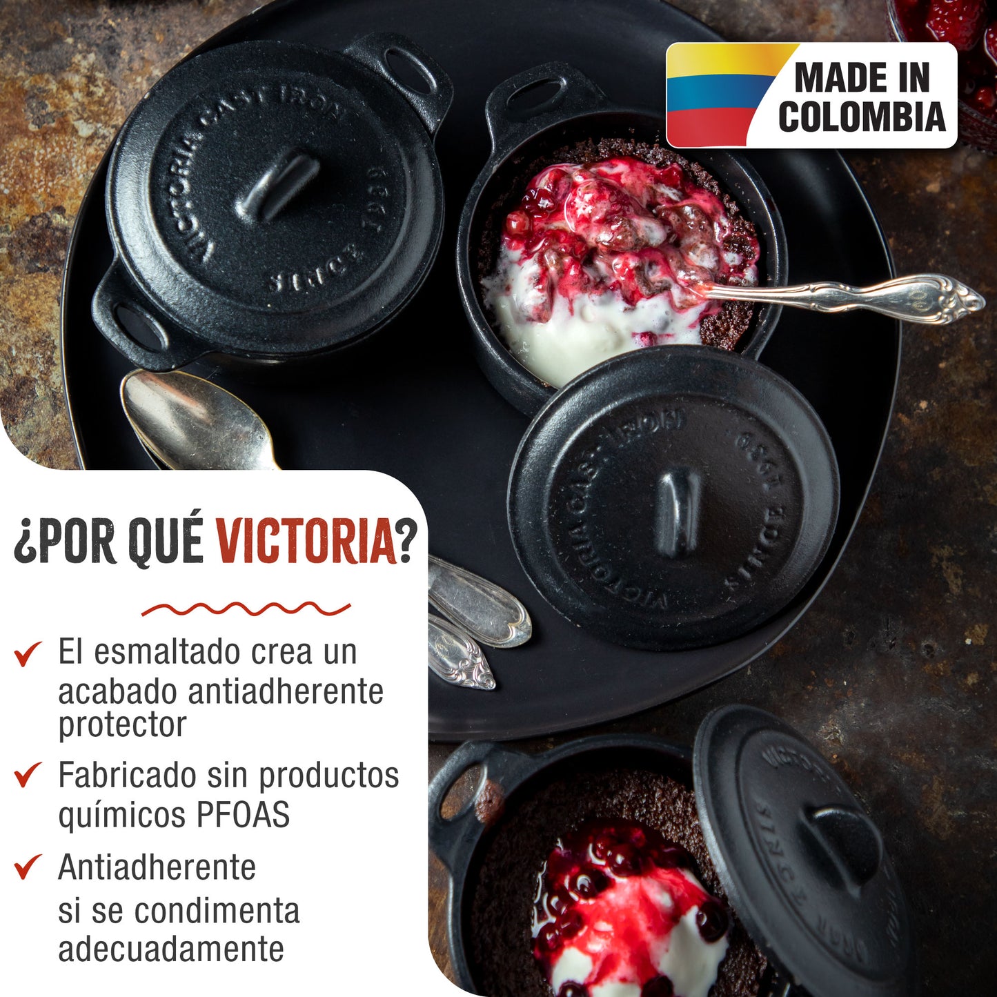 Victoria Mini Cocotte Inducción Hierro Fundido Esmaltado 10cm, 0,3 L, 1-2 Raciones, Sin Ptfe Ni Pfoa, 39202, Negro_1