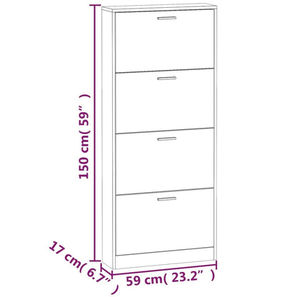 Vidaxl Mueble Zapatero Madera Contrachapada Blanco Brillo 59x17x150 Cm_2