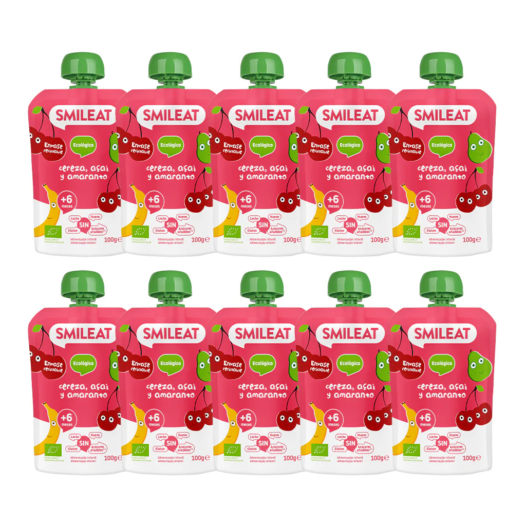 Pack de 10 saquetas Smileat Organic Cereja, Açaí e Amaranto, 100g 