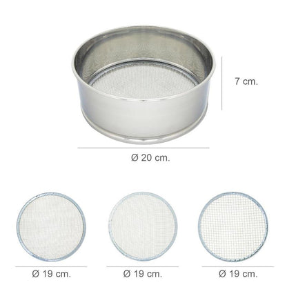 Harinero Tamizador Acero Inoxidable Ø 20 Cm. Con 3 Mallas Intercambiables