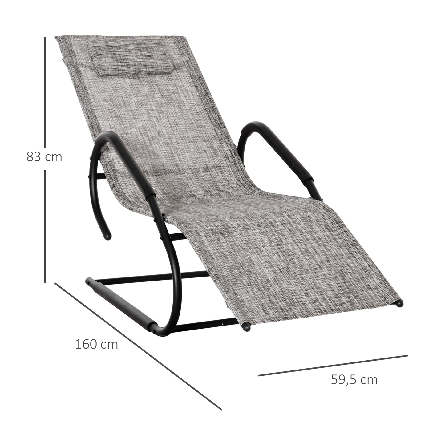 Outsunny Tumbona De Jardín Con Reposacabezas Y Reposapiés 160x59,5x83 Cm Gris_2