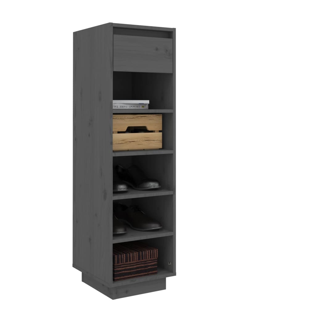 Mueble Zapatero De Madera Maciza De Pino Gris 30x34x105 Cm / Vetonek_4