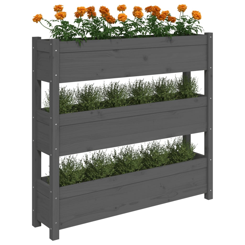 Jardinera De Madera Maciza De Pino Gris 112x25x104,5 Cm_3