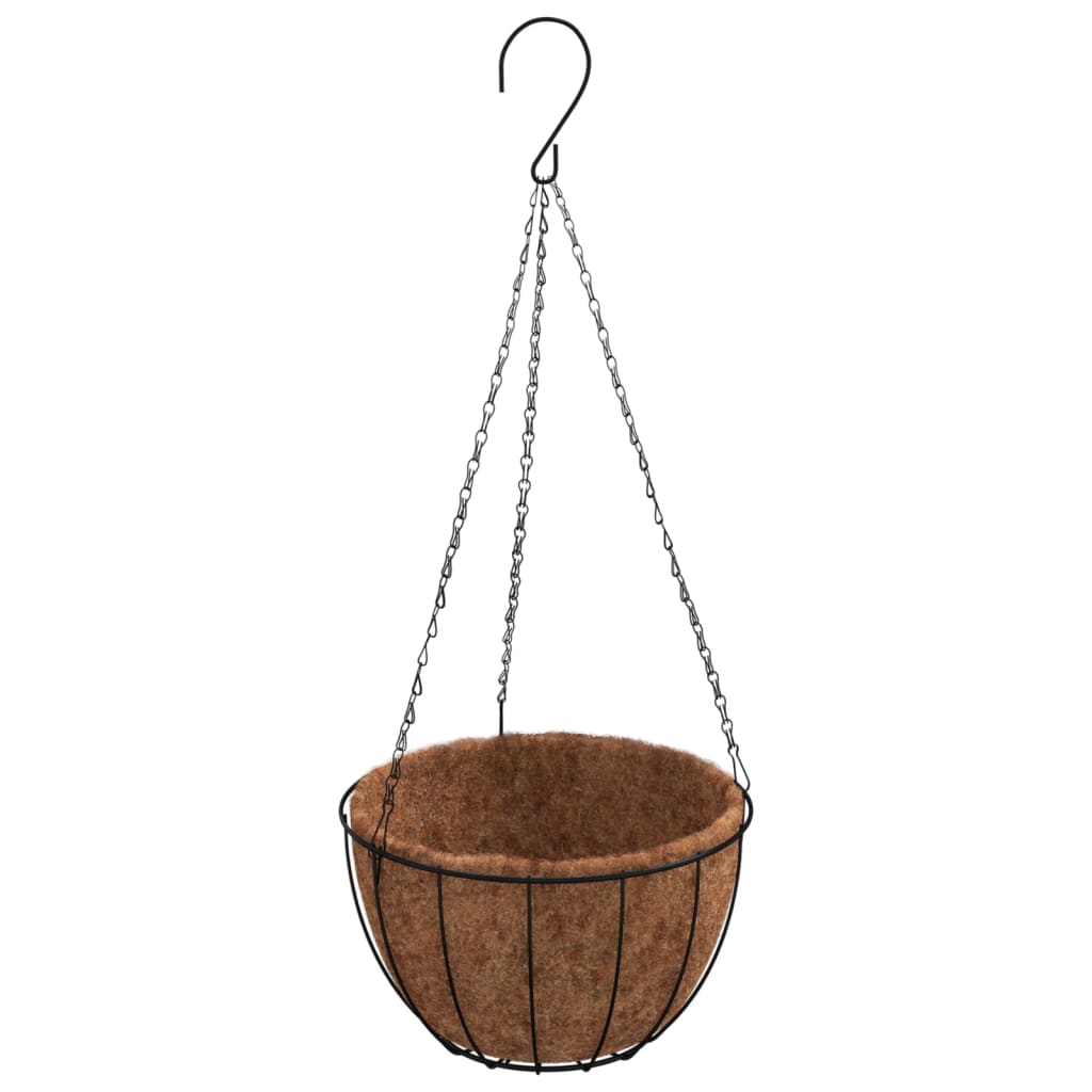 Macetas Colgantes 4 Uds Revestimiento Coco Acero Negro Ø35x52cm_3