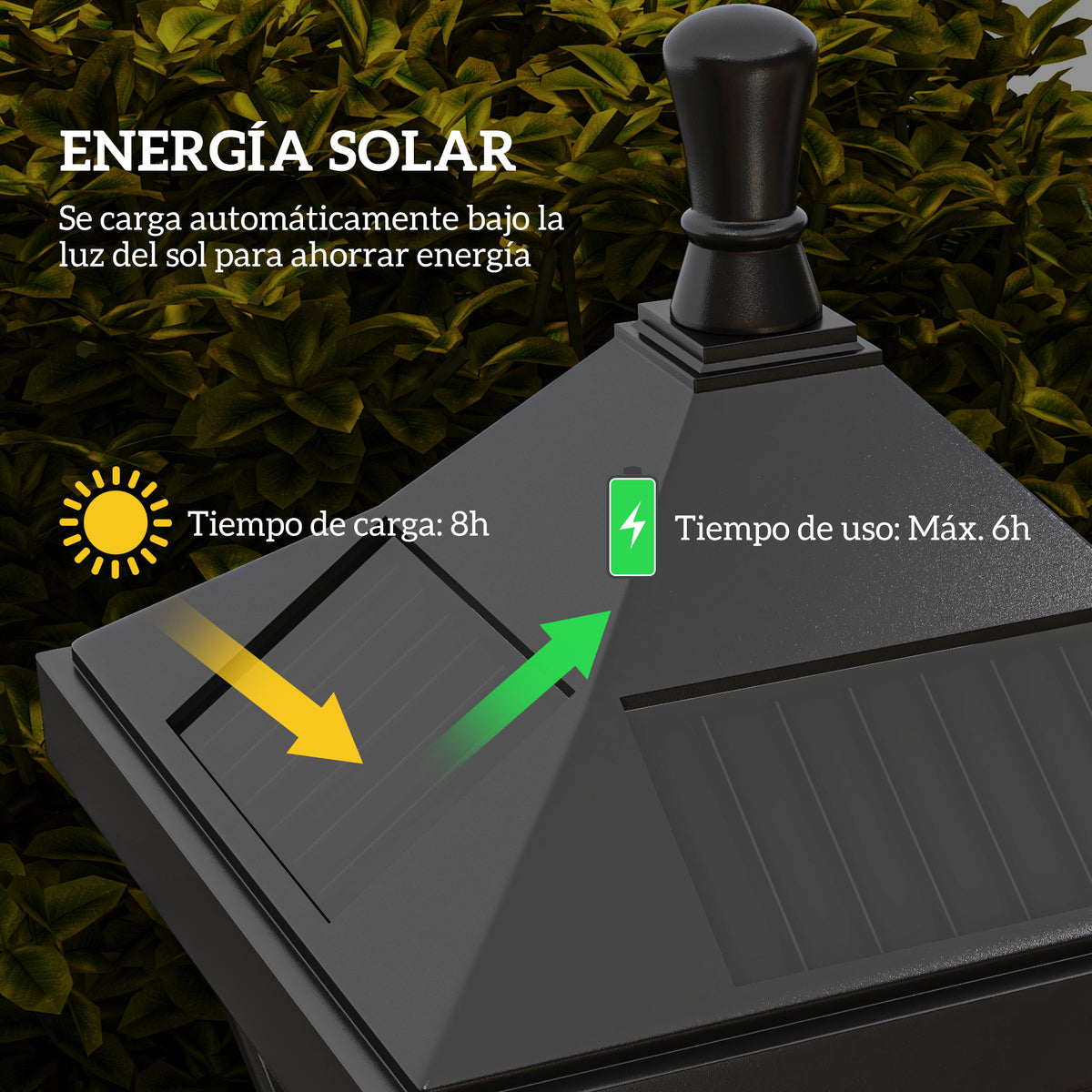 Farol Solar Outsunny Plástico Negro 15x15x127 Cm_3