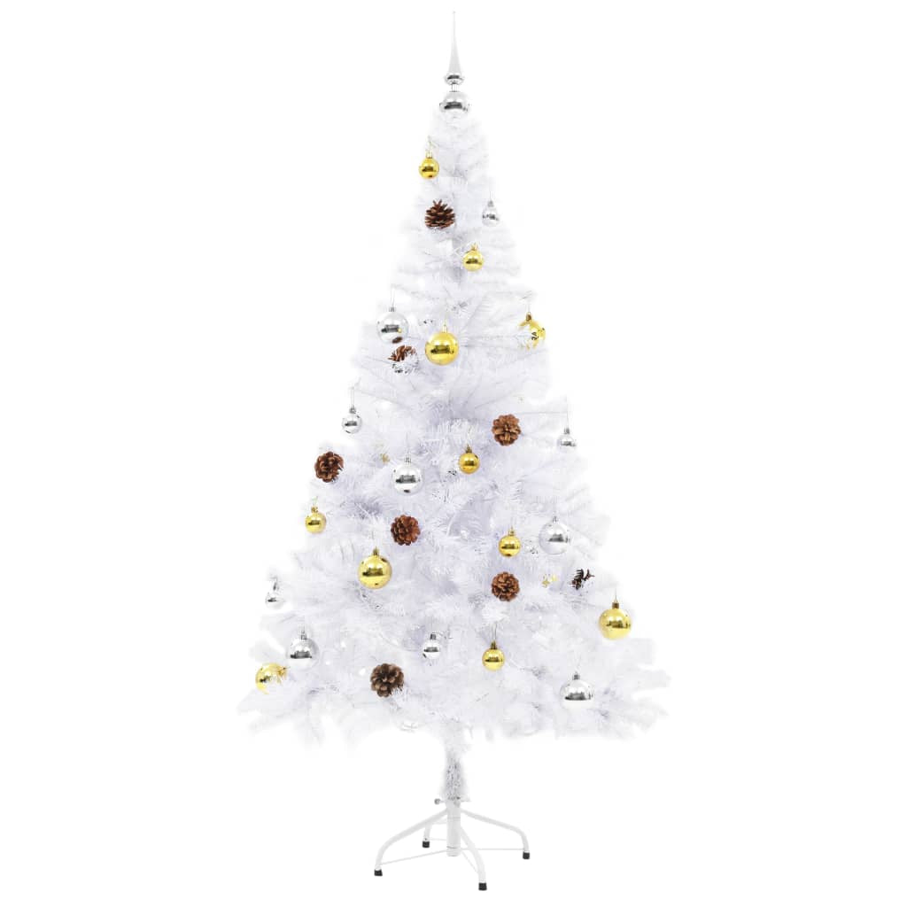 Vidaxl Árbol De Navidad Preiluminado Con Luces Y Bolas Blanco 150 Cm_2
